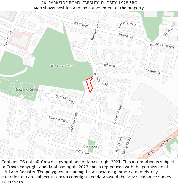 26, PARKSIDE ROAD, FARSLEY, PUDSEY, LS28 5BG: Location map and indicative extent of plot