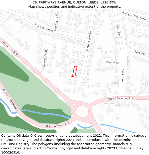 26, PARKWAYS AVENUE, OULTON, LEEDS, LS26 8TW: Location map and indicative extent of plot