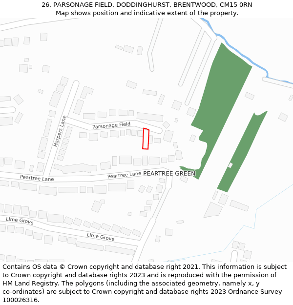 26, PARSONAGE FIELD, DODDINGHURST, BRENTWOOD, CM15 0RN: Location map and indicative extent of plot