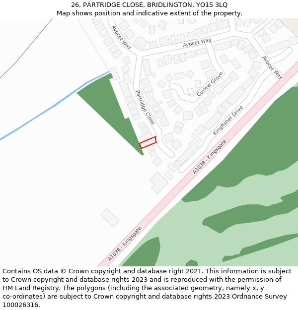 26, PARTRIDGE CLOSE, BRIDLINGTON, YO15 3LQ: Location map and indicative extent of plot