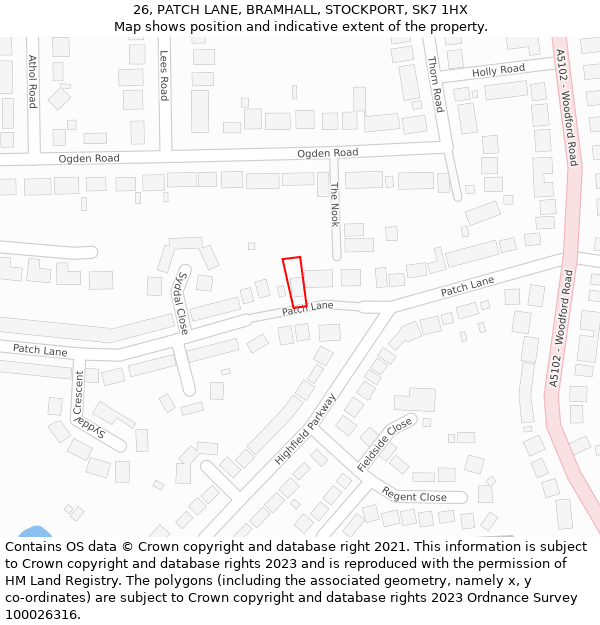 26, PATCH LANE, BRAMHALL, STOCKPORT, SK7 1HX: Location map and indicative extent of plot