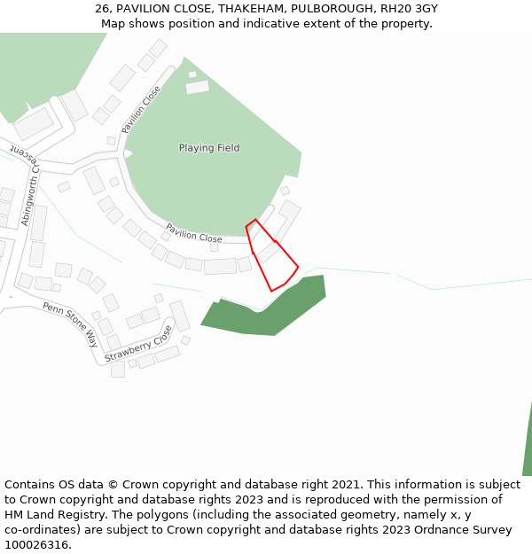 26, PAVILION CLOSE, THAKEHAM, PULBOROUGH, RH20 3GY: Location map and indicative extent of plot