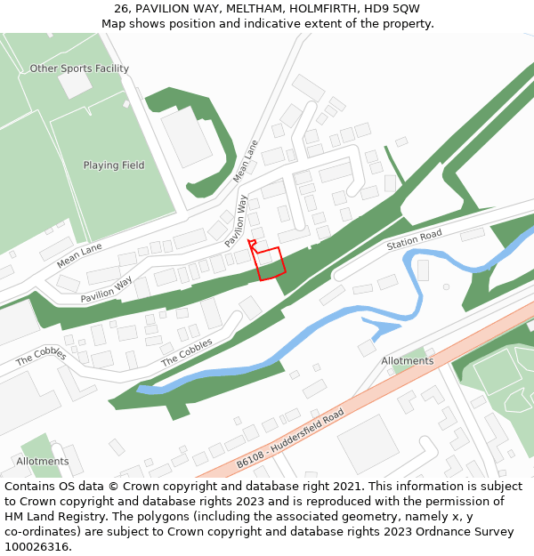 26, PAVILION WAY, MELTHAM, HOLMFIRTH, HD9 5QW: Location map and indicative extent of plot