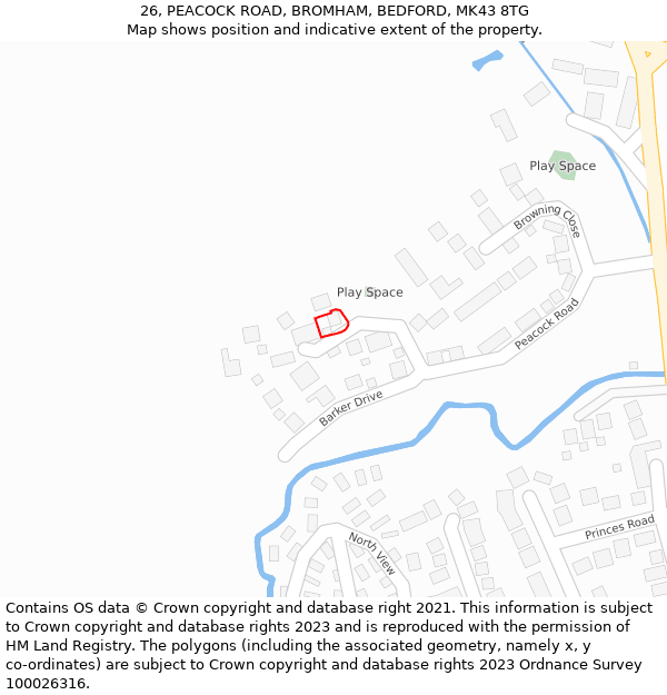 26, PEACOCK ROAD, BROMHAM, BEDFORD, MK43 8TG: Location map and indicative extent of plot