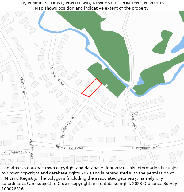 26, PEMBROKE DRIVE, PONTELAND, NEWCASTLE UPON TYNE, NE20 9HS: Location map and indicative extent of plot