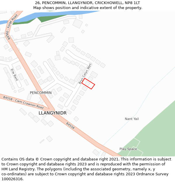 26, PENCOMMIN, LLANGYNIDR, CRICKHOWELL, NP8 1LT: Location map and indicative extent of plot