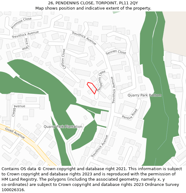 26, PENDENNIS CLOSE, TORPOINT, PL11 2QY: Location map and indicative extent of plot