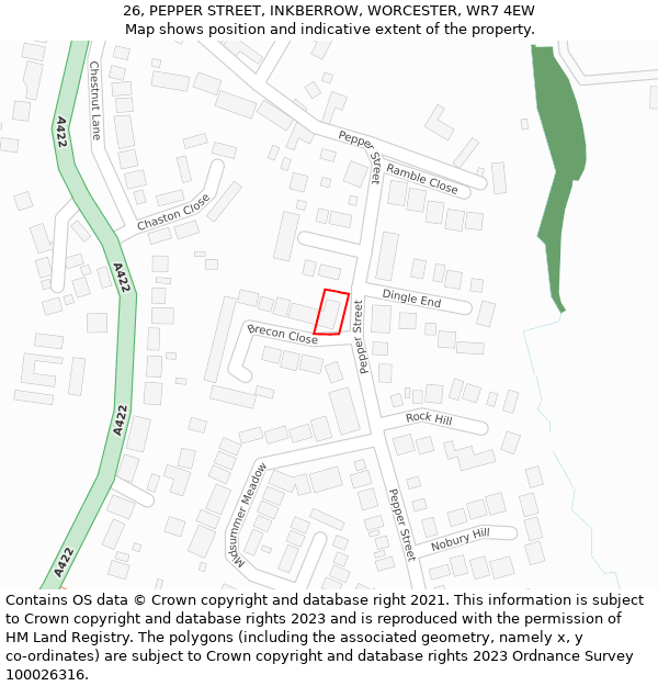 26, PEPPER STREET, INKBERROW, WORCESTER, WR7 4EW: Location map and indicative extent of plot