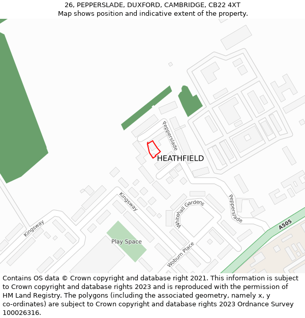 26, PEPPERSLADE, DUXFORD, CAMBRIDGE, CB22 4XT: Location map and indicative extent of plot