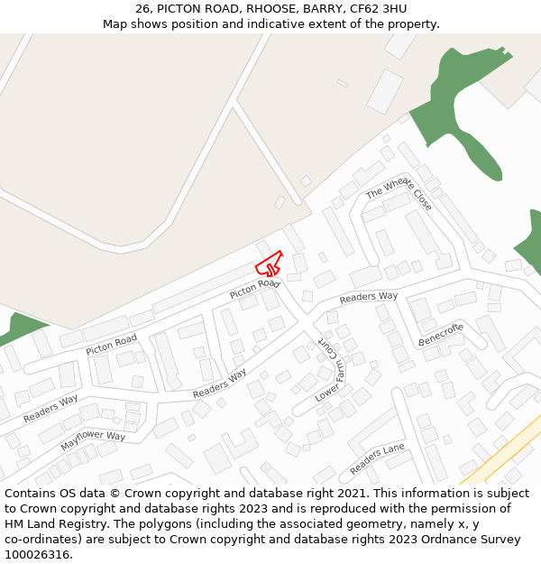 26, PICTON ROAD, RHOOSE, BARRY, CF62 3HU: Location map and indicative extent of plot