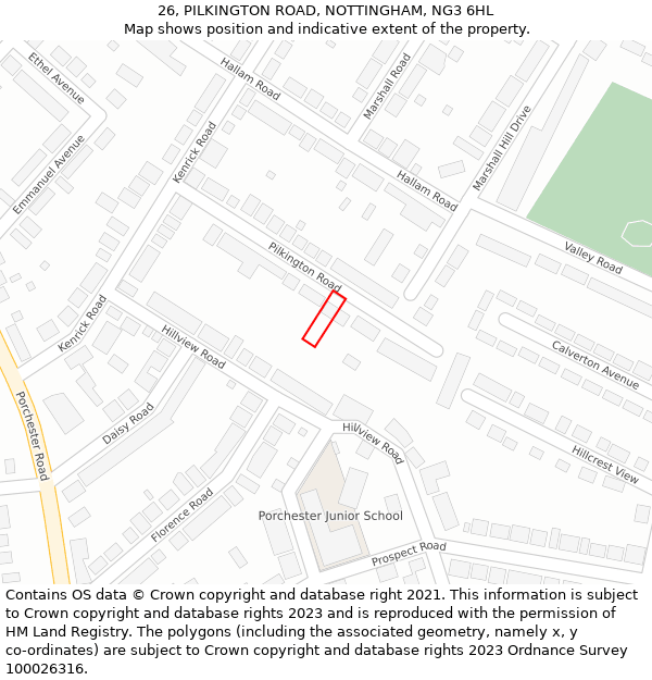 26, PILKINGTON ROAD, NOTTINGHAM, NG3 6HL: Location map and indicative extent of plot