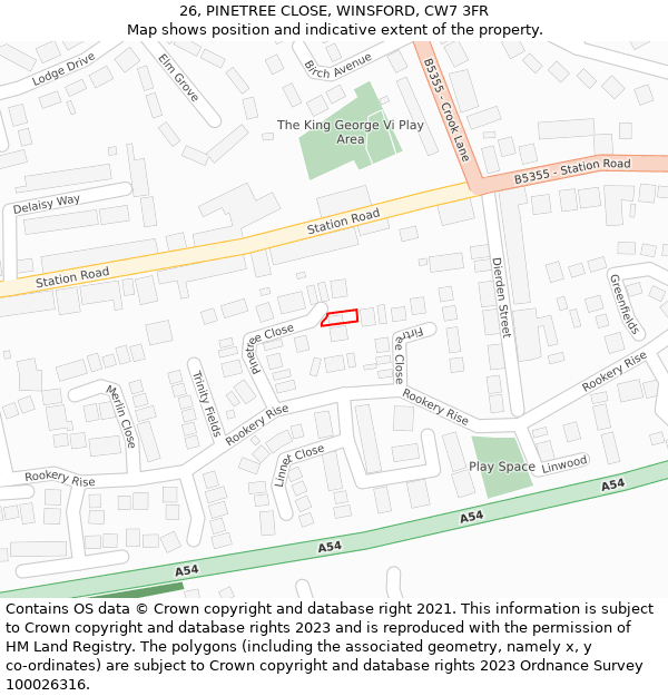 26, PINETREE CLOSE, WINSFORD, CW7 3FR: Location map and indicative extent of plot