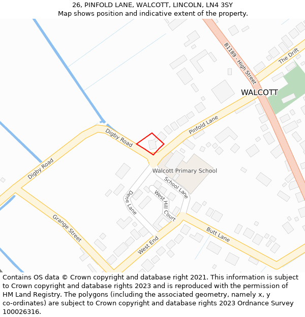 26, PINFOLD LANE, WALCOTT, LINCOLN, LN4 3SY: Location map and indicative extent of plot