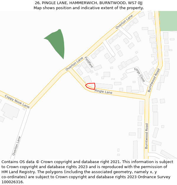 26, PINGLE LANE, HAMMERWICH, BURNTWOOD, WS7 0JJ: Location map and indicative extent of plot