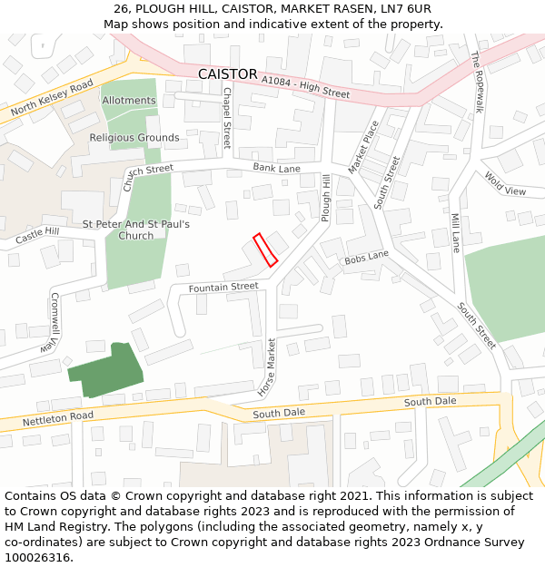 26, PLOUGH HILL, CAISTOR, MARKET RASEN, LN7 6UR: Location map and indicative extent of plot