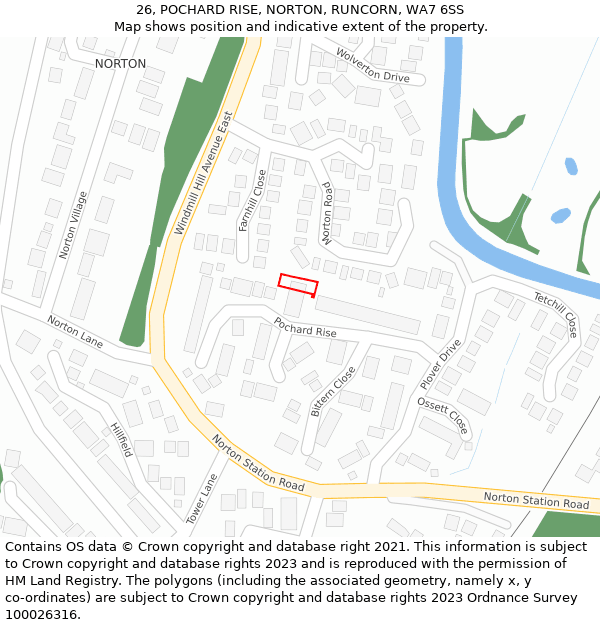 26, POCHARD RISE, NORTON, RUNCORN, WA7 6SS: Location map and indicative extent of plot