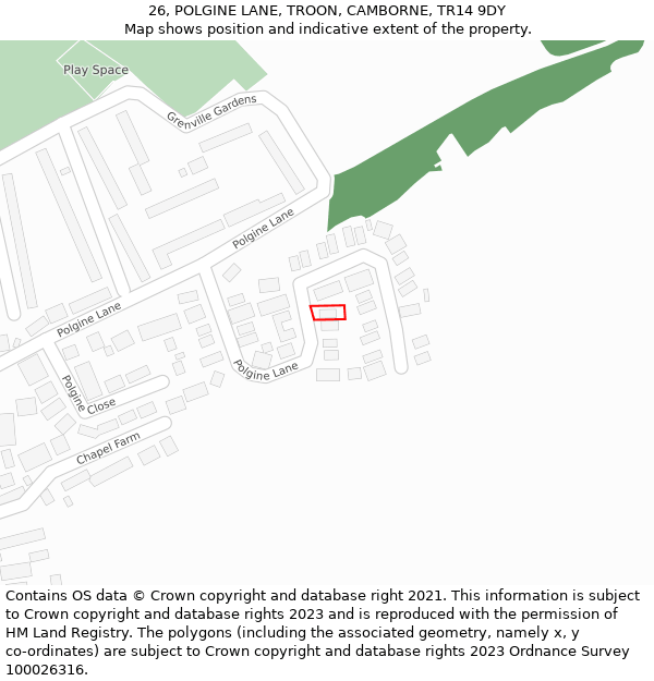 26, POLGINE LANE, TROON, CAMBORNE, TR14 9DY: Location map and indicative extent of plot