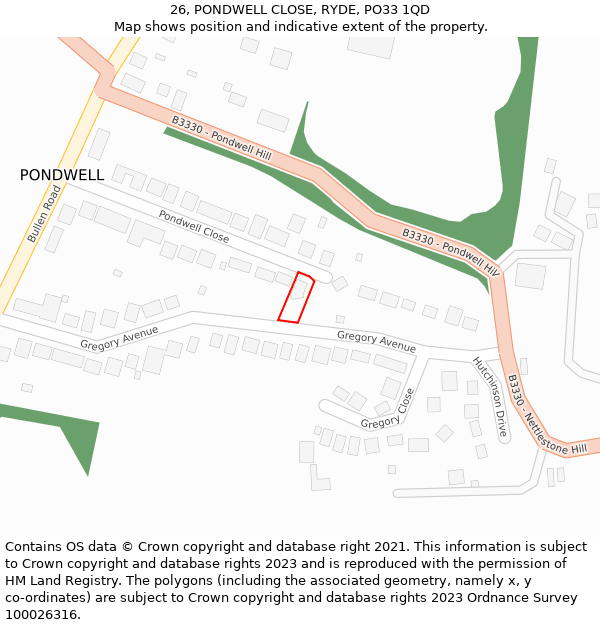 26, PONDWELL CLOSE, RYDE, PO33 1QD: Location map and indicative extent of plot