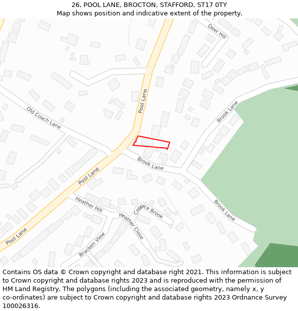 26, POOL LANE, BROCTON, STAFFORD, ST17 0TY: Location map and indicative extent of plot
