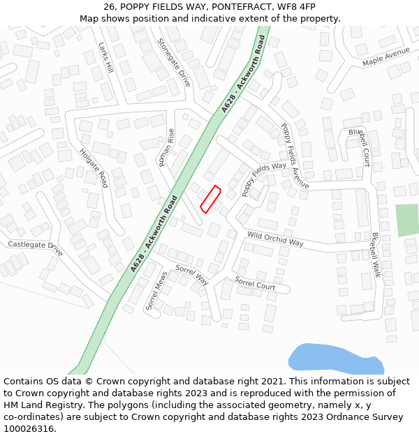 26, POPPY FIELDS WAY, PONTEFRACT, WF8 4FP: Location map and indicative extent of plot