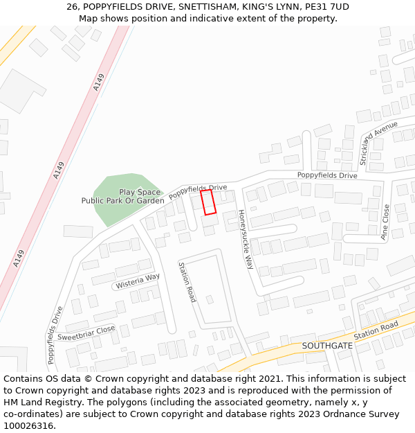 26, POPPYFIELDS DRIVE, SNETTISHAM, KING'S LYNN, PE31 7UD: Location map and indicative extent of plot