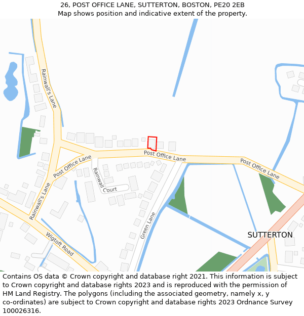 26, POST OFFICE LANE, SUTTERTON, BOSTON, PE20 2EB: Location map and indicative extent of plot