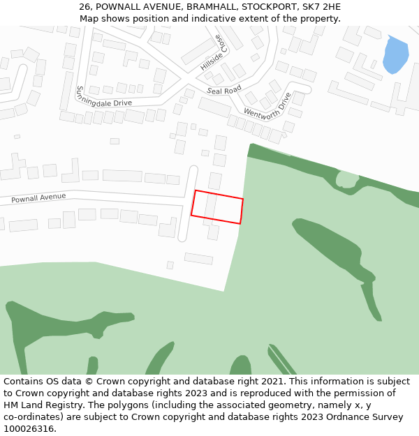 26, POWNALL AVENUE, BRAMHALL, STOCKPORT, SK7 2HE: Location map and indicative extent of plot