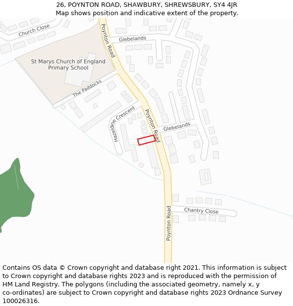 26, POYNTON ROAD, SHAWBURY, SHREWSBURY, SY4 4JR: Location map and indicative extent of plot