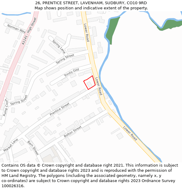 26, PRENTICE STREET, LAVENHAM, SUDBURY, CO10 9RD: Location map and indicative extent of plot