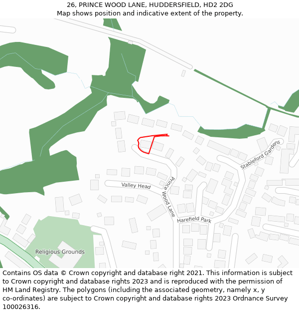 26, PRINCE WOOD LANE, HUDDERSFIELD, HD2 2DG: Location map and indicative extent of plot