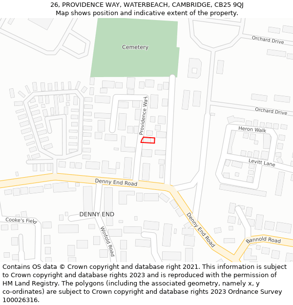 26, PROVIDENCE WAY, WATERBEACH, CAMBRIDGE, CB25 9QJ: Location map and indicative extent of plot