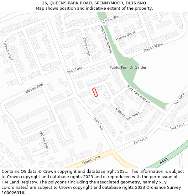 26, QUEENS PARK ROAD, SPENNYMOOR, DL16 6NQ: Location map and indicative extent of plot