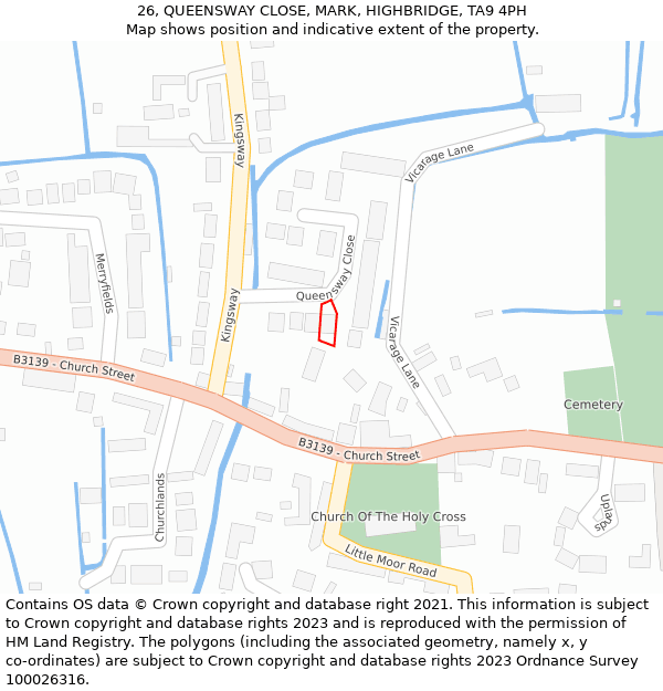 26, QUEENSWAY CLOSE, MARK, HIGHBRIDGE, TA9 4PH: Location map and indicative extent of plot