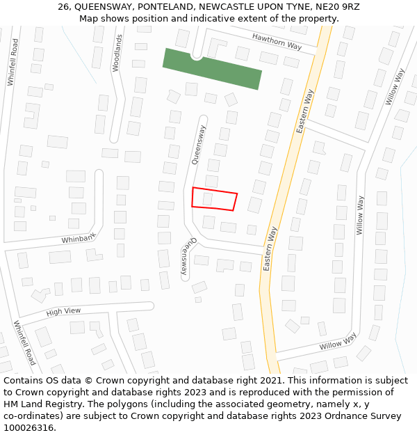 26, QUEENSWAY, PONTELAND, NEWCASTLE UPON TYNE, NE20 9RZ: Location map and indicative extent of plot