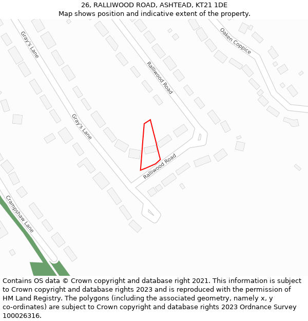 26, RALLIWOOD ROAD, ASHTEAD, KT21 1DE: Location map and indicative extent of plot