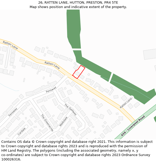 26, RATTEN LANE, HUTTON, PRESTON, PR4 5TE: Location map and indicative extent of plot