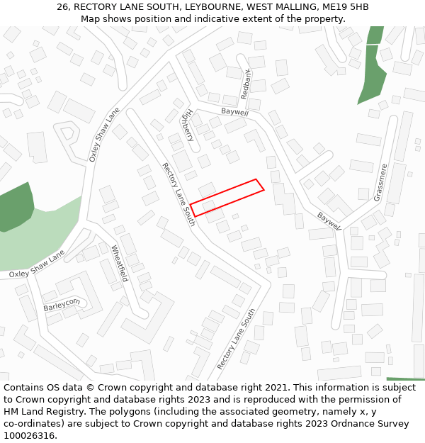 26, RECTORY LANE SOUTH, LEYBOURNE, WEST MALLING, ME19 5HB: Location map and indicative extent of plot