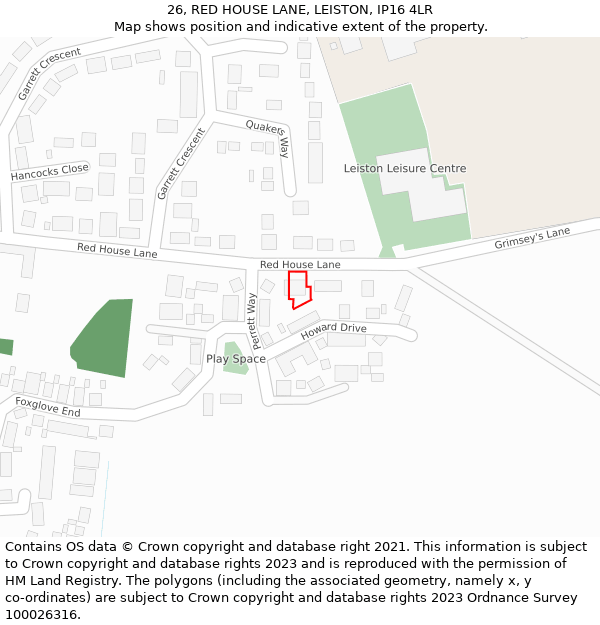 26, RED HOUSE LANE, LEISTON, IP16 4LR: Location map and indicative extent of plot