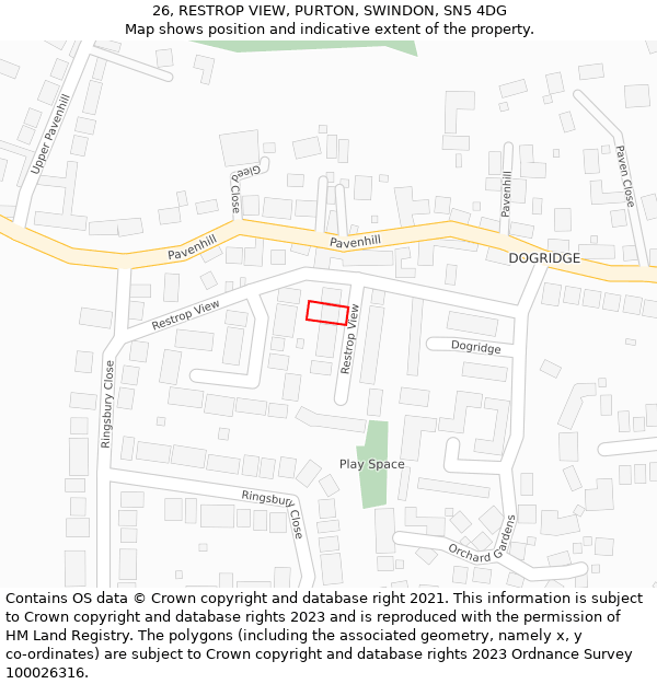 26, RESTROP VIEW, PURTON, SWINDON, SN5 4DG: Location map and indicative extent of plot