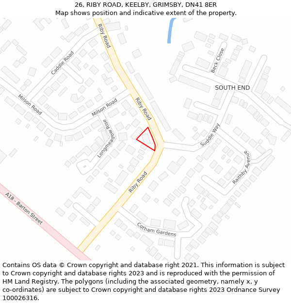 26, RIBY ROAD, KEELBY, GRIMSBY, DN41 8ER: Location map and indicative extent of plot