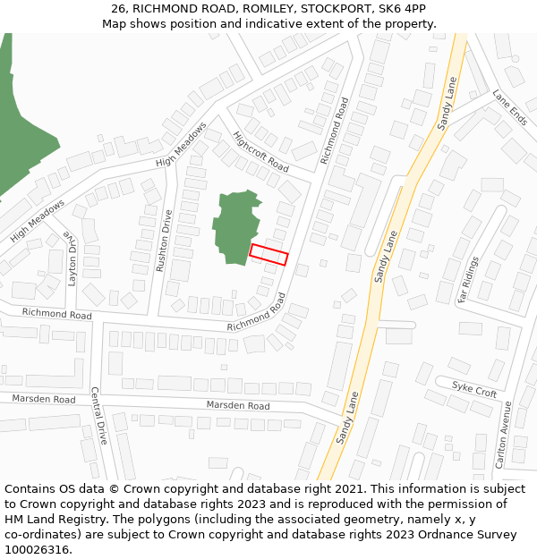 26, RICHMOND ROAD, ROMILEY, STOCKPORT, SK6 4PP: Location map and indicative extent of plot