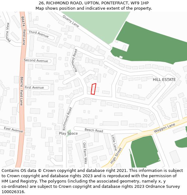 26, RICHMOND ROAD, UPTON, PONTEFRACT, WF9 1HP: Location map and indicative extent of plot