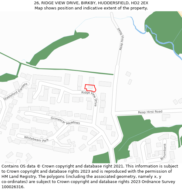 26, RIDGE VIEW DRIVE, BIRKBY, HUDDERSFIELD, HD2 2EX: Location map and indicative extent of plot