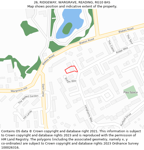 26, RIDGEWAY, WARGRAVE, READING, RG10 8AS: Location map and indicative extent of plot