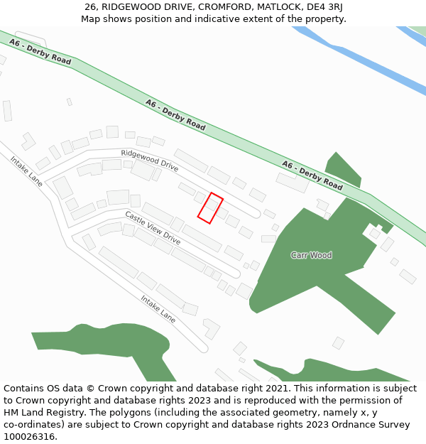 26, RIDGEWOOD DRIVE, CROMFORD, MATLOCK, DE4 3RJ: Location map and indicative extent of plot