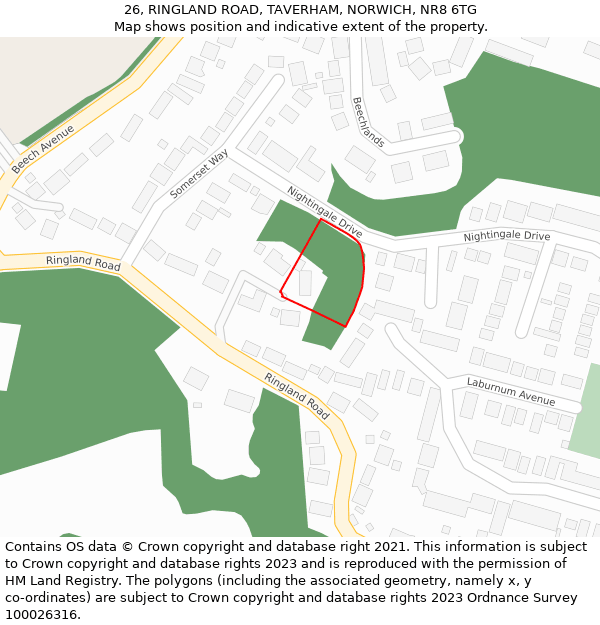 26, RINGLAND ROAD, TAVERHAM, NORWICH, NR8 6TG: Location map and indicative extent of plot