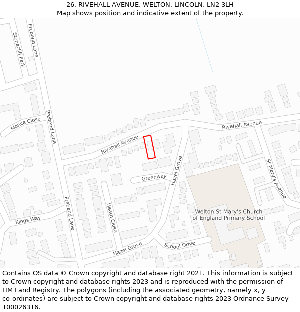 26, RIVEHALL AVENUE, WELTON, LINCOLN, LN2 3LH: Location map and indicative extent of plot