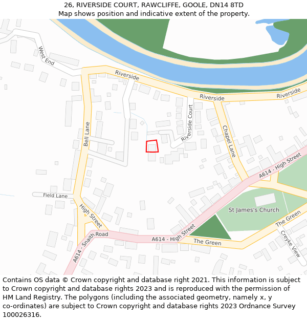 26, RIVERSIDE COURT, RAWCLIFFE, GOOLE, DN14 8TD: Location map and indicative extent of plot