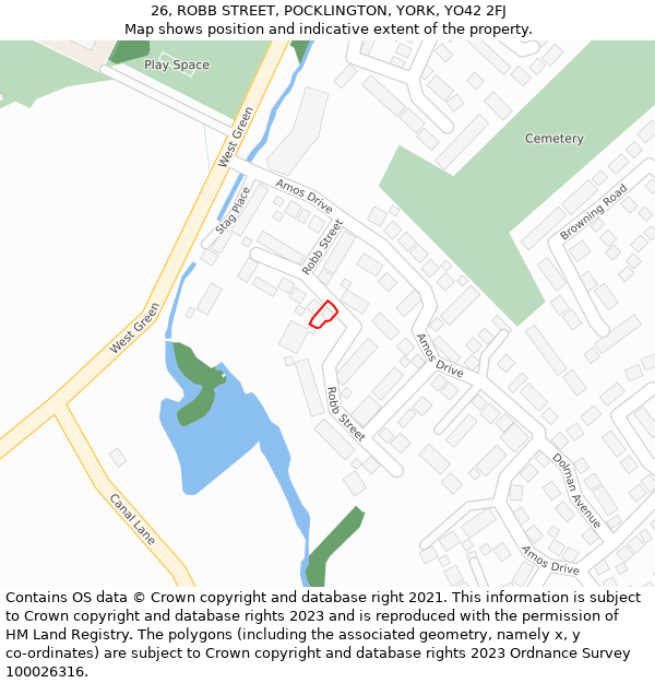 26, ROBB STREET, POCKLINGTON, YORK, YO42 2FJ: Location map and indicative extent of plot