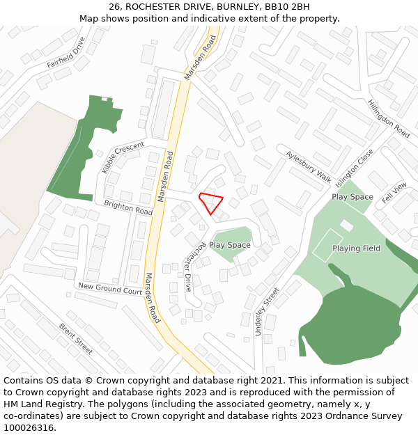 26, ROCHESTER DRIVE, BURNLEY, BB10 2BH: Location map and indicative extent of plot